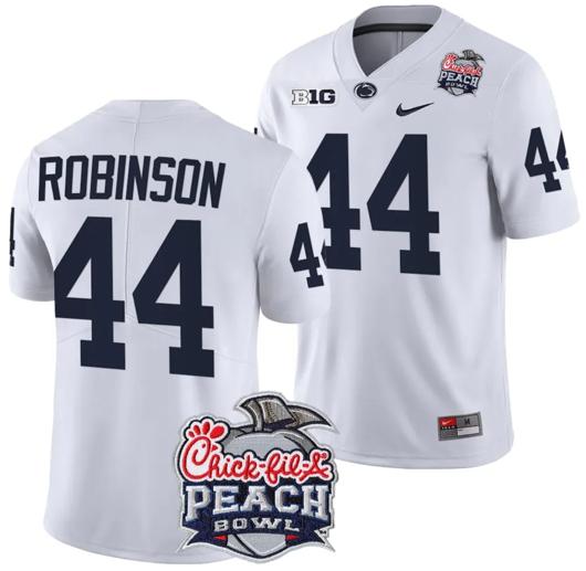 Men's Nike Chop Robinson Jersey #44 Penn State Peach Bowl Patch 2024 College Football White