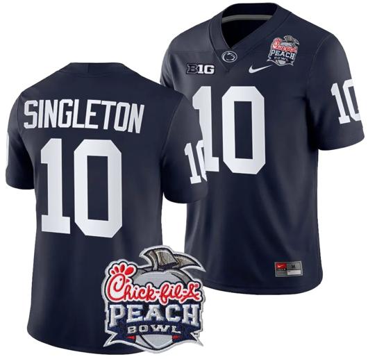 Men's Nike Nicholas Singleton Jersey #10 Penn State Peach Bowl Patch 2024 College Football Navy