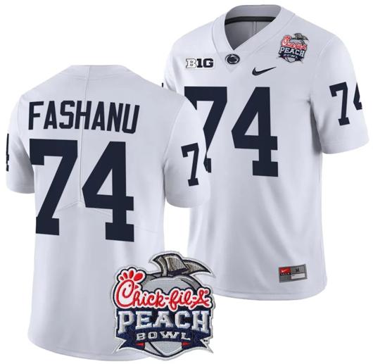 Men's Nike Olu Fashanu Jersey #74 Penn State Peach Bowl Patch 2024 College Football White