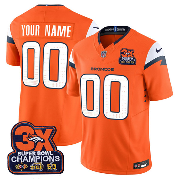 Men's Denver Broncos ACTIVE PLAYER Custom Orange 2024 F.U.S.E. 3-Time Champions Patch Vapor Limited Stitched Football Jersey