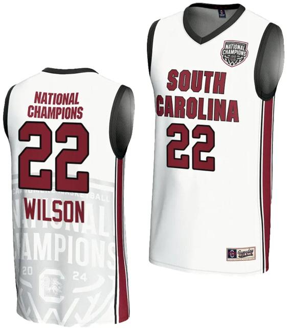 Men's A'ja Wilson Jersey #22 South Carolina Gamecocks 2024 NCAA Basketball National Champions White