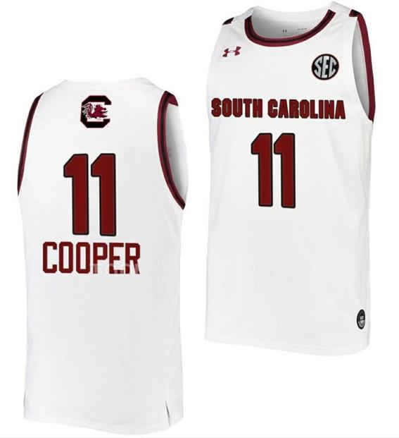 Men's Talaysia Cooper Jersey South Carolina Gamecocks College Basketball White #11