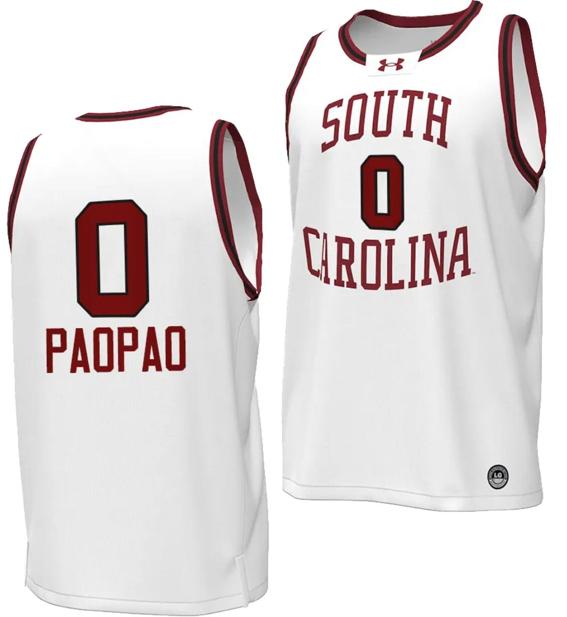 Men's Te Hina Paopao Jersey #0 South Carolina Gamecocks Basketball Throwback Replica White