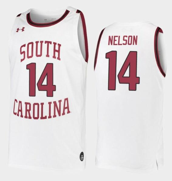 Men's Nathan Nelson Jersey South Carolina Gamecocks College Basketball White Replica #14