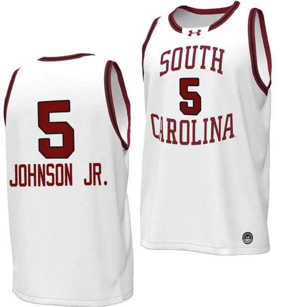 Men's Meechie Johnson Jr Jersey #5 South Carolina Gamecocks Basketball Throwback Replica White