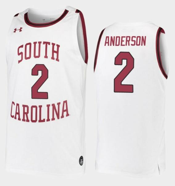 Men's Trey Anderson Jersey South Carolina Gamecocks College Basketball White Replica #2