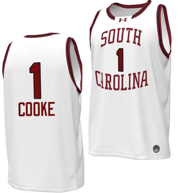 Men's Zia Cooke Jersey #1 South Carolina Gamecocks Basketball Throwback Replica White