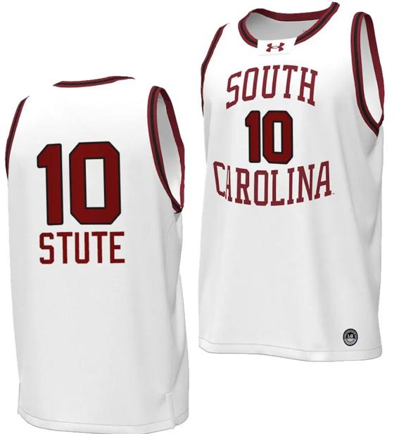 Men's Myles Stute Jersey #10 South Carolina Gamecocks Basketball Throwback Replica White