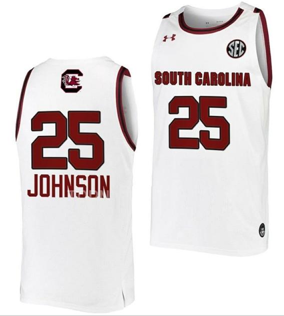 Men's Raven Johnson Jersey South Carolina Gamecocks College Basketball White #25