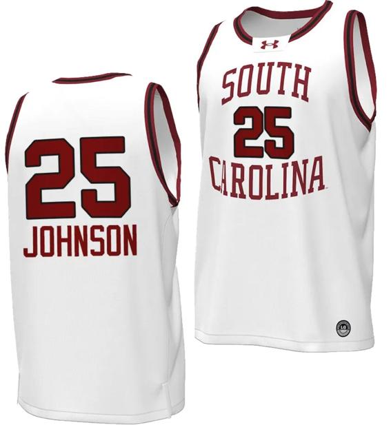 Men's Raven Johnson Jersey #25 South Carolina Gamecocks Basketball Throwback Replica White