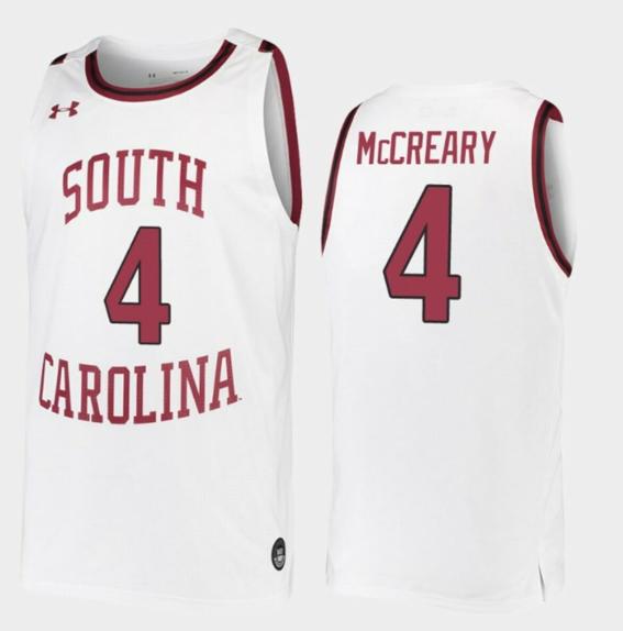 Men's Jalyn McCreary Jersey South Carolina Gamecocks College Basketball White Replica #4