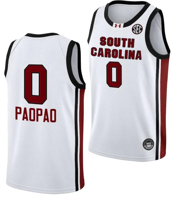 Men's Te Hina Paopao Jersey #0 South Carolina Gamecocks College Basketball 2023-24 White