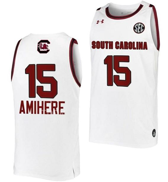 Men's Laeticia Amihere Jersey South Carolina Gamecocks College Basketball White #15