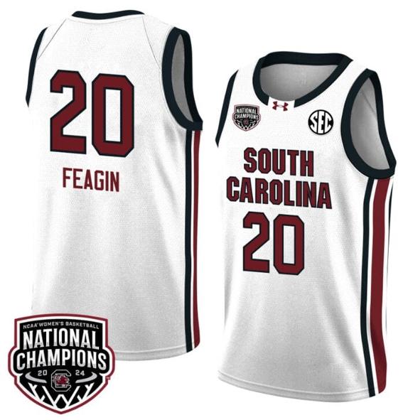 Men's Sania Feagin Jersey #20 South Carolina Gamecocks 2024 NCAA Basketball National Champions White Red