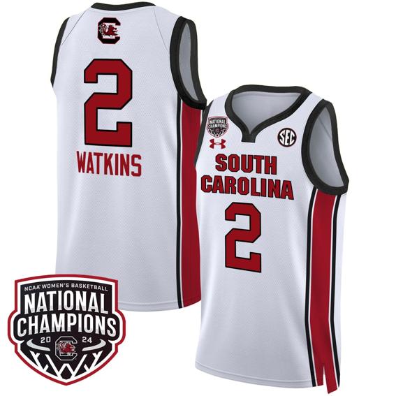 Men's Ashlyn Watkins Jersey #2 South Carolina Gamecocks Basketball 2024 National Champions All Stitched White