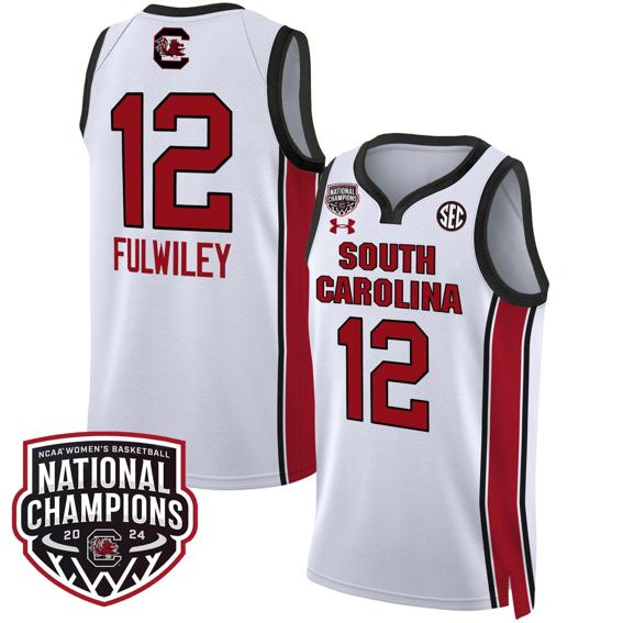 Men's MiLaysia Fulwiley Jersey #12 South Carolina Gamecocks Basketball 2024 National Champions All Stitched White