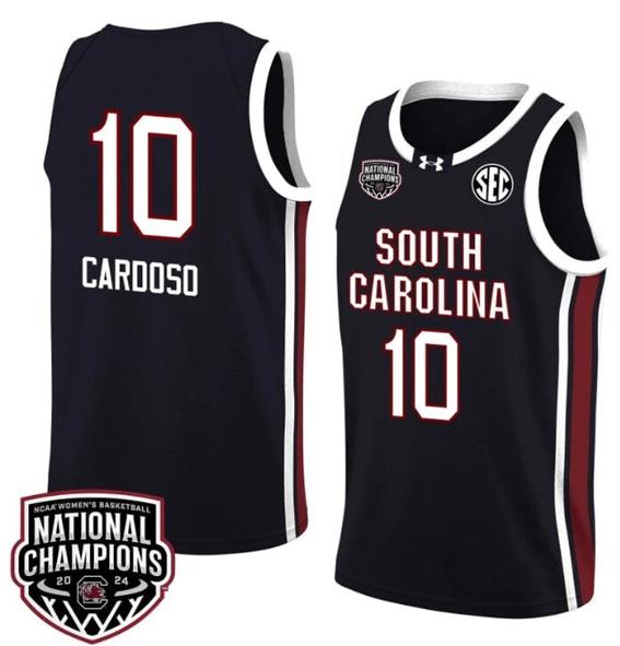 Men's Kamilla Cardoso Jersey #10 South Carolina Gamecocks 2024 NCAA Basketball National Champions Black