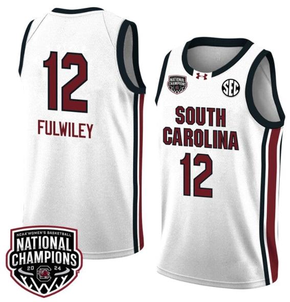 Men's MiLaysia Fulwiley Jersey #12 South Carolina Gamecocks 2024 NCAA Basketball National Champions White Red