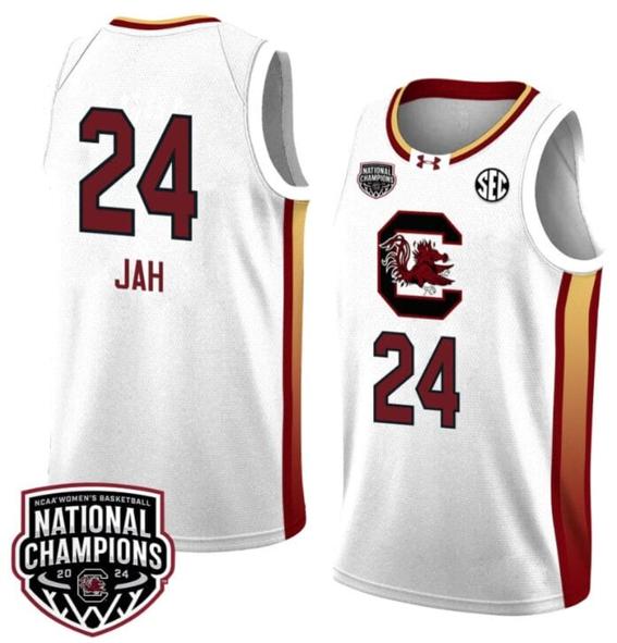 Men's Sahnya Jah Jersey #24 South Carolina Gamecocks 2024 NCAA Basketball National Champions White Yellow