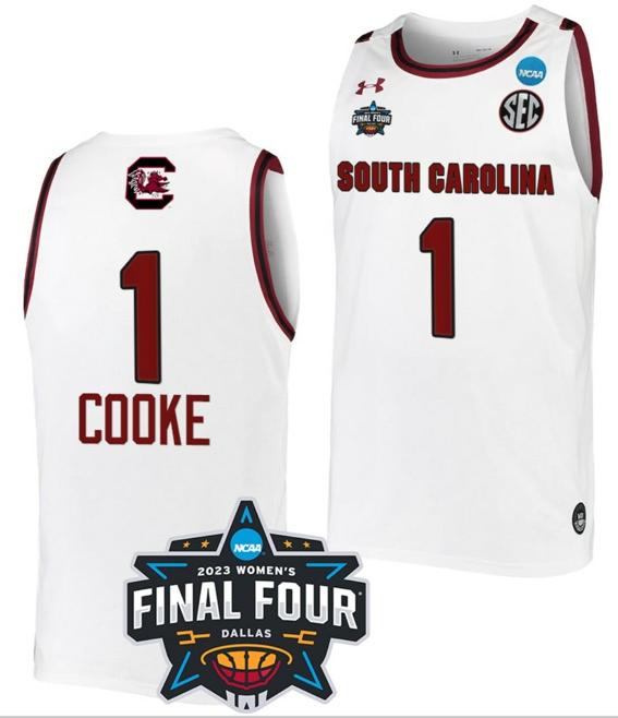 Men's Zia Cooke Jersey South Carolina Gamecocks College Basketball 2023 NCAA Final Four Garnet White #1