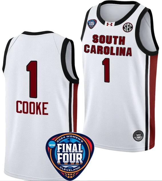 Men's Zia Cooke Jersey #1 South Carolina Gamecocks Basketball 2024 NCAA March Madness Final Four White