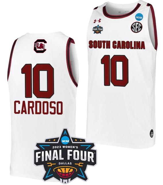 Men's Kamilla Cardoso Jersey #10 South Carolina Gamecocks College Basketball White 2023 NCAA Final Four