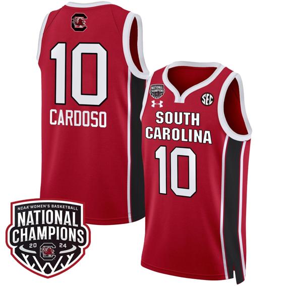 Men's Kamilla Cardoso Jersey #10 South Carolina Gamecocks Basketball 2024 National Champions All Stitched Red