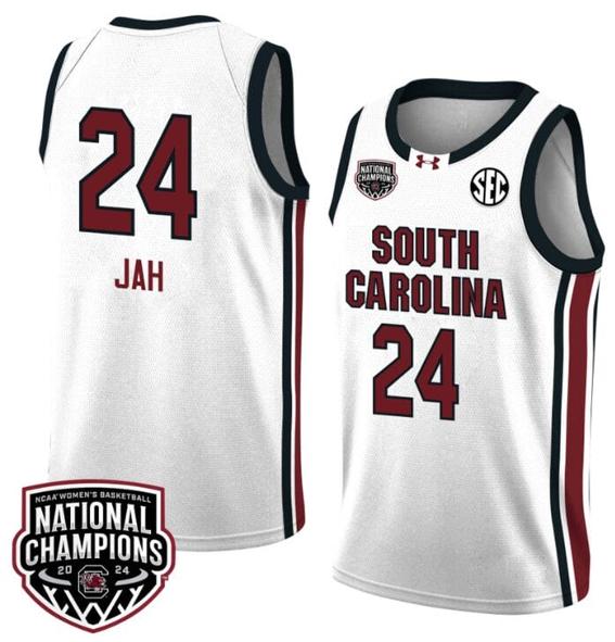 Men's Sahnya Jah Jersey #24 South Carolina Gamecocks 2024 NCAA Basketball National Champions White Red