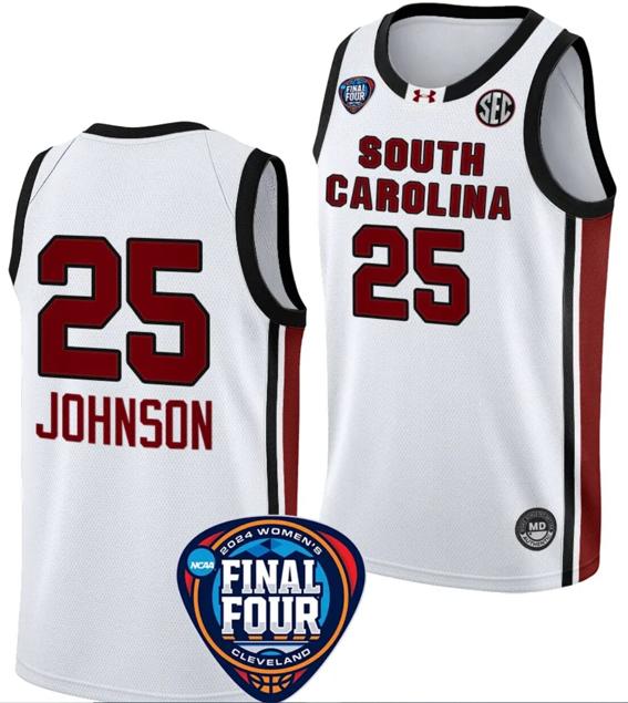 Men's Raven Johnson Jersey #25 South Carolina Gamecocks Basketball 2024 NCAA March Madness Final Four White