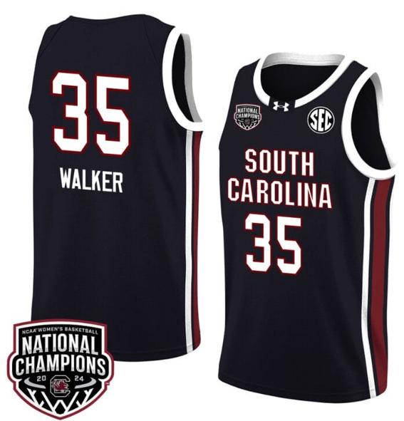 Men's Sakima Walker Jersey #35 South Carolina Gamecocks 2024 NCAA Basketball National Champions Black