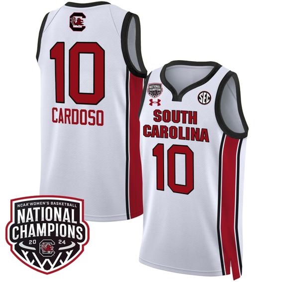 Men's Kamilla Cardoso Jersey #10 South Carolina Gamecocks Basketball 2024 National Champions All Stitched White