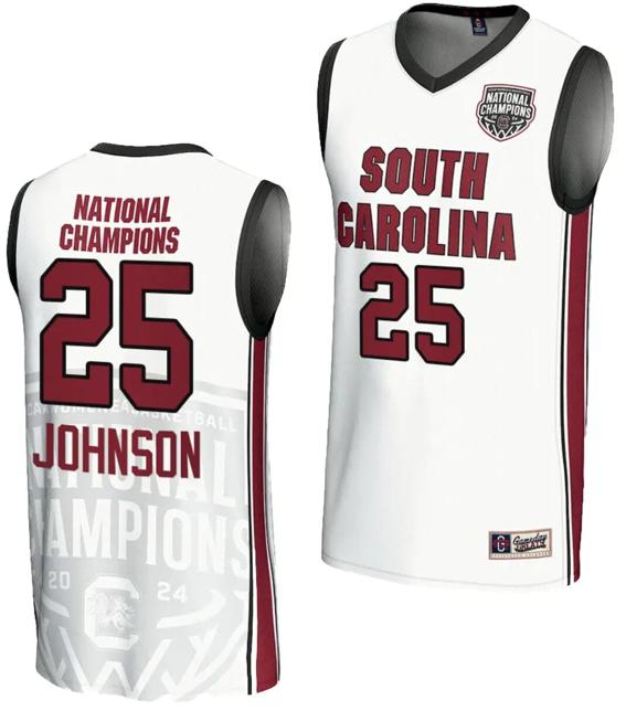 Men's Raven Johnson Jersey #25 South Carolina Gamecocks 2024 NCAA Basketball National Champions White