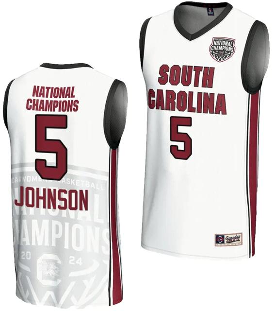 Men's Tessa Johnson Jersey #5 South Carolina Gamecocks 2024 NCAA Basketball National Champions White