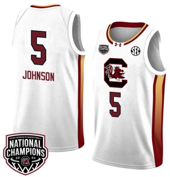 Men's Tessa Johnson Jersey #5 South Carolina Gamecocks 2024 NCAA Basketball National Champions White Yellow