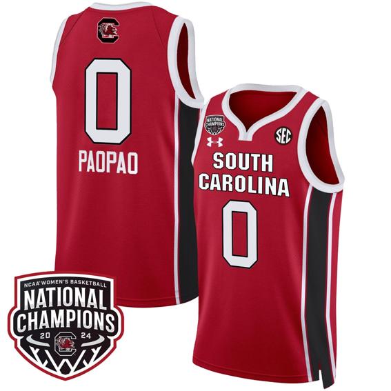 Men's Te-Hina Paopao Jersey #0 South Carolina Gamecocks Basketball 2024 National Champions All Stitched Red