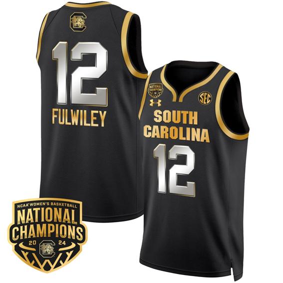 Men's MiLaysia Fulwiley Jersey #12 South Carolina Gamecocks Basketball 2024 National Champions All Stitched Black Gold