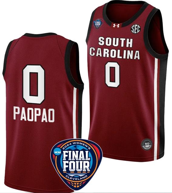 Men's Te Hina Paopao Jersey #0 South Carolina Gamecocks Basketball 2024 NCAA March Madness Final Four Garnet