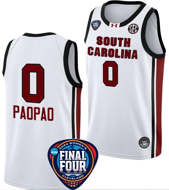 Men's Te Hina Paopao Jersey #0 South Carolina Gamecocks Basketball 2024 NCAA March Madness Final Four White