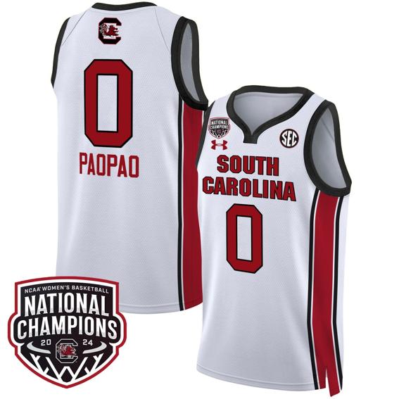 Men's Te-Hina Paopao Jersey #0 South Carolina Gamecocks Basketball 2024 National Champions All Stitched White