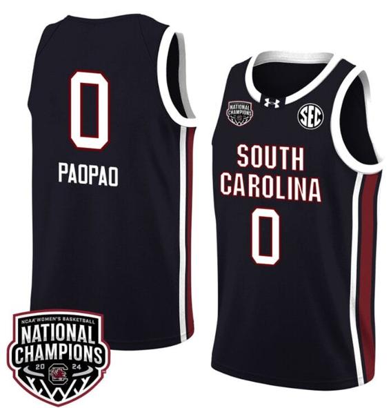 Men's Te Hina Paopao Jersey #0 South Carolina Gamecocks 2024 NCAA Basketball National Champions Black