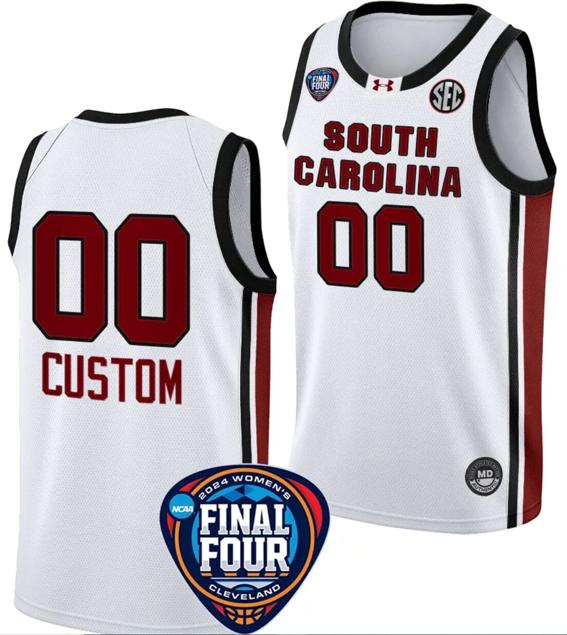 Men's Custom South Carolina Gamecocks Basketball Jersey Name and Number 2024 NCAA March Madness Final Four White