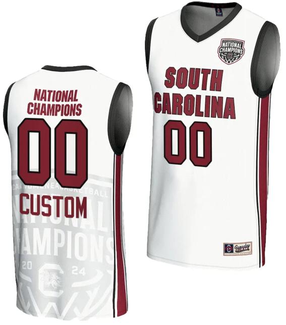 Men's Custom South Carolina Gamecocks Jersey Name and Number 2024 NCAA Basketball National Champions White