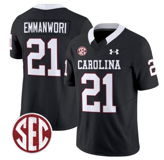 Men's Nick Emmanwori Jersey #21 South Carolina Gamecocks Football 1980 Throwback Vapor Limited SEC Patch Black