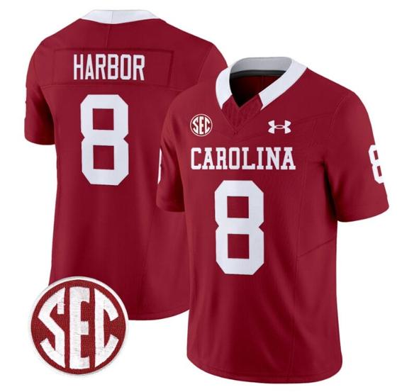 Men's Nyck Harbor Jersey #8 South Carolina Gamecocks Football 1980 Throwback Vapor Limited SEC Patch Garnet