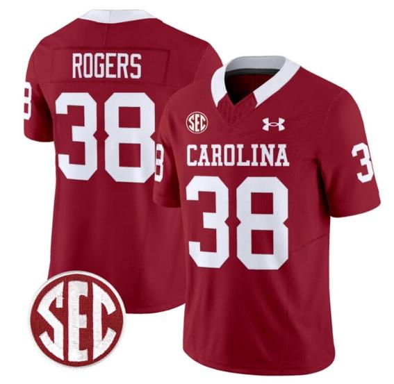 Men's George Rogers Jersey #38 South Carolina Gamecocks Football 1980 Throwback Vapor Limited SEC Patch Garnet