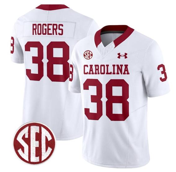 Men's George Rogers Jersey #38 South Carolina Gamecocks Football 1980 Throwback Vapor Limited SEC Patch White