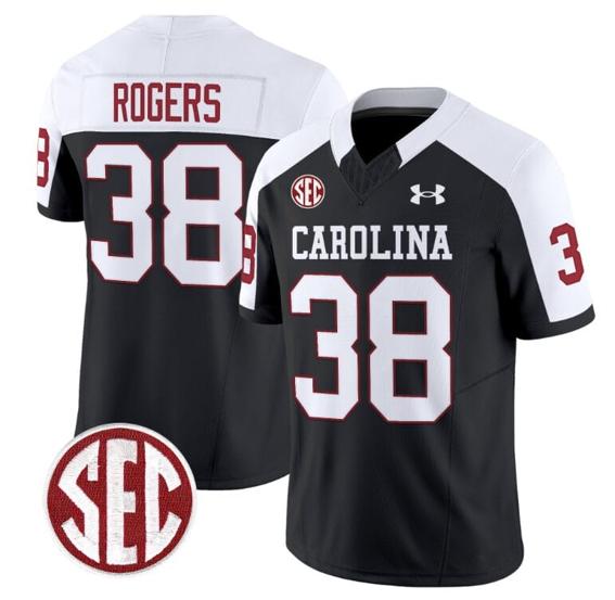 Men's George Rogers Jersey #38 South Carolina Gamecocks Football 1980 Throwback Vapor Limited SEC Patch Black Alternate