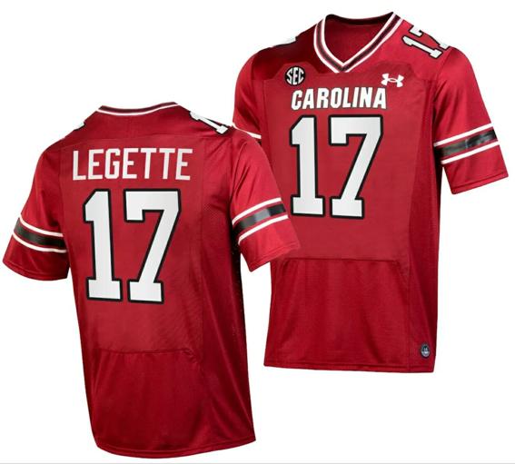 Men's South Carolina Gamecocks Xavier Legette Jersey #17 College Football Stitched Garnet 2023