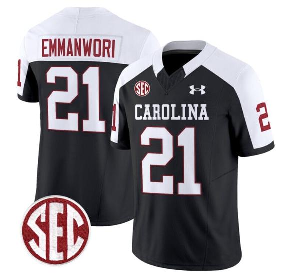 Men's Nick Emmanwori Jersey #21 South Carolina Gamecocks Football 1980 Throwback Vapor Limited SEC Patch Black Alternate