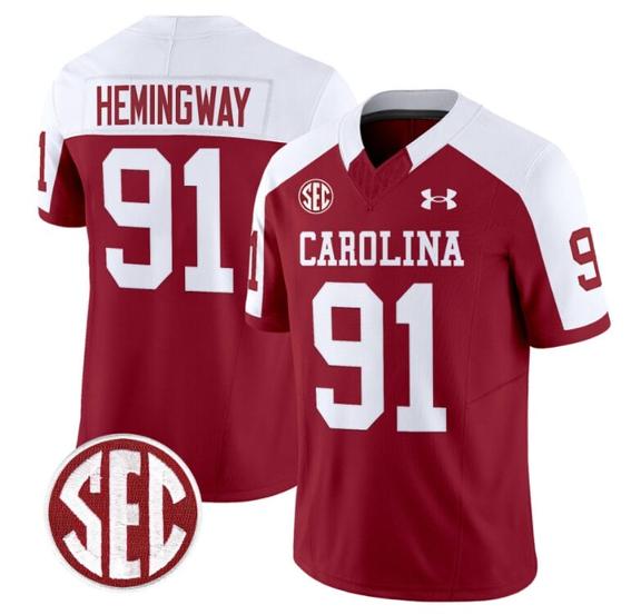 Men's Tonka Hemingway Jersey #91 South Carolina Gamecocks Football 1980 Throwback Vapor Limited SEC Patch Garnet Alternate